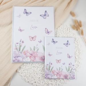 Zeugnismappe SCHMETTERLINGE BLUMEN lila personalisiert - Schulanfang - Einschulung - Hausaufgabenheft Zeugnisse Zeugnis Mädchen