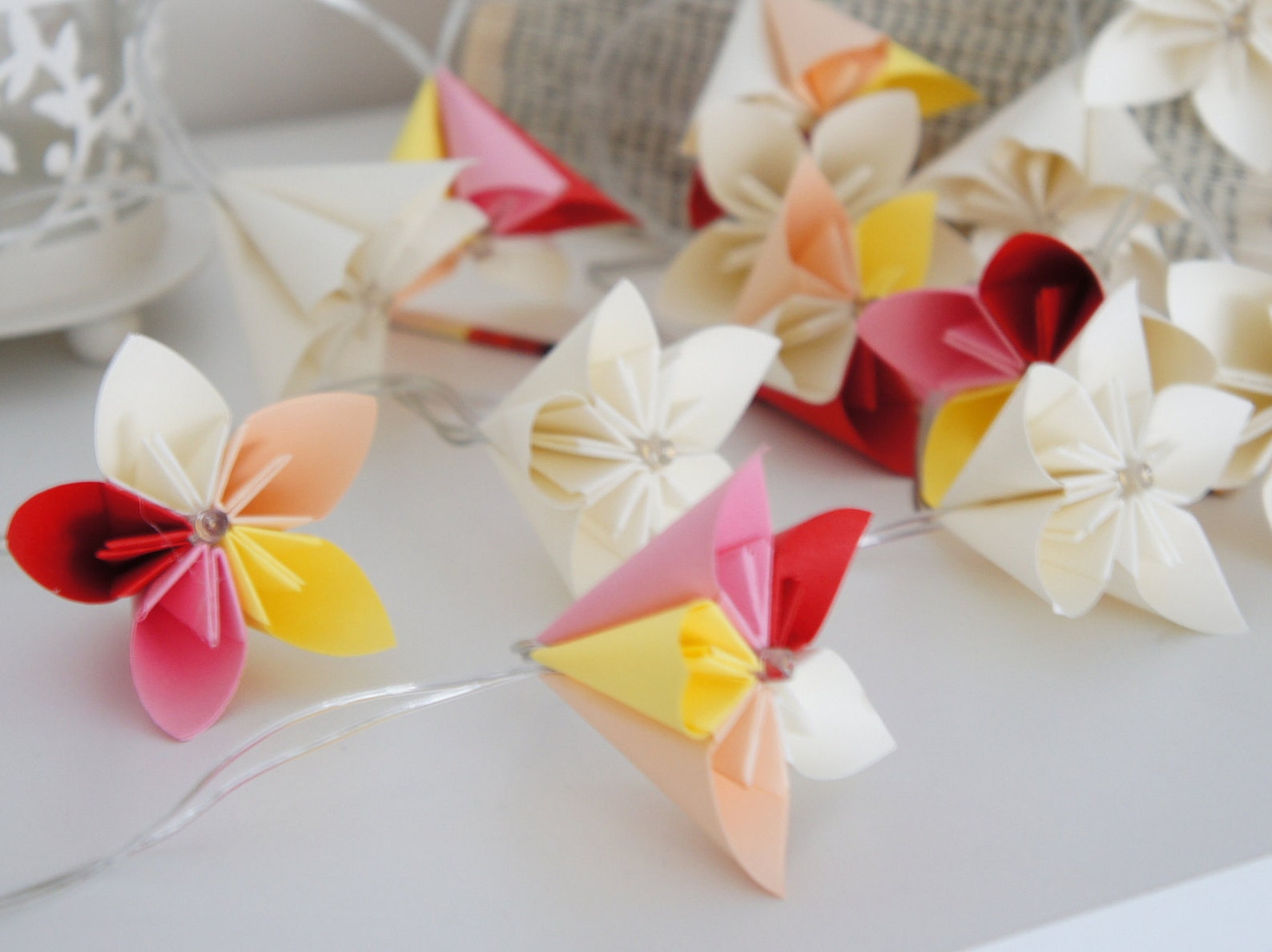 10s 20s or 30s fairy lights with origami flowers Etsy