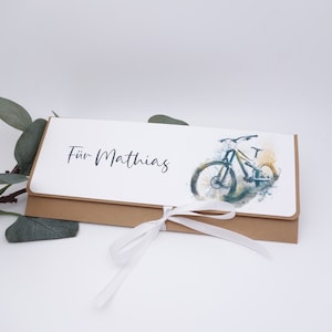 Geschenkverpackung Fahrrad Gutscheinverpackung , Reisegutschein verpacken, mit Namen - personaliert