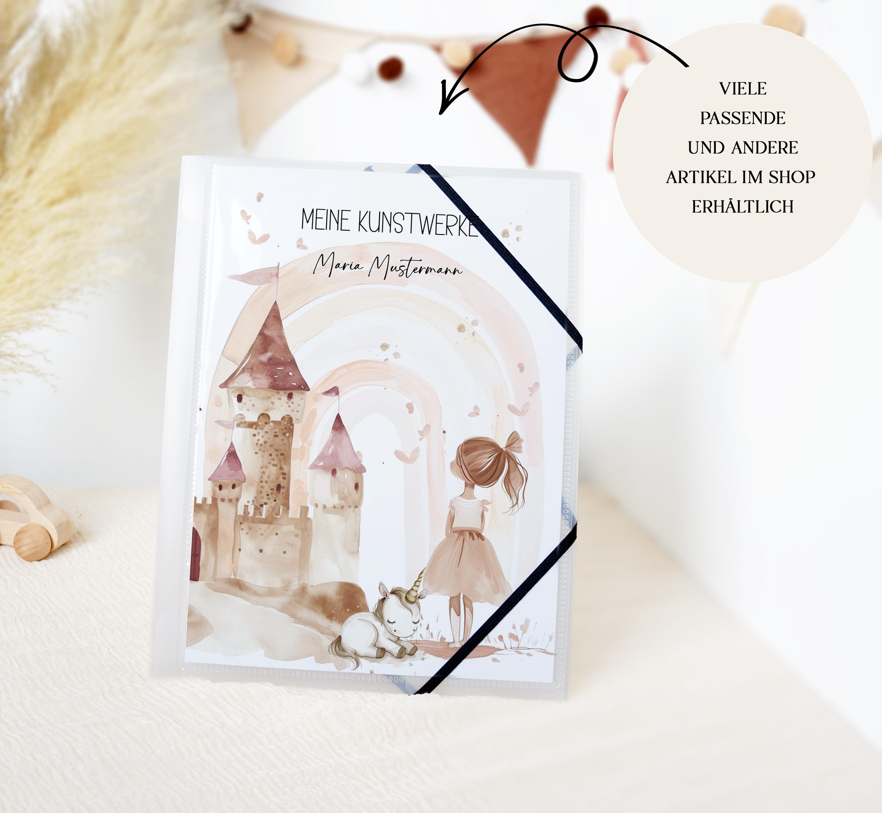 Kindergarten Ordner PRINZESSIN EINHORN personalisiert mit Namen / Sammelmappe Ringordner für Krippe Schule Kita oder Kindergarten