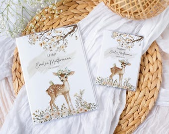 U-Heft und Impfpass Reisepass Hülle personalisiert REH IM ZAUBERWALD Schutzhülle mit Namen Geschenk für Geburt Mädchen junge