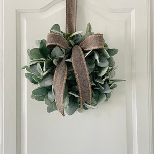 Mini Farmhouse Lambs Ear Wreath|Kitchen Cabinet Wreath|Mini All Year Window Wreaths|Housewarming Gift under 50 Gift for Her Home Decor Gift