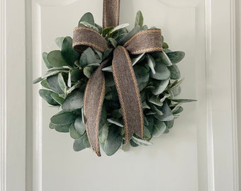 Mini Farmhouse Lambs Ear Wreath|Kitchen Cabinet Wreath|Mini All Year Window Wreaths|Housewarming Gift under 50 Gift for Her Home Decor Gift