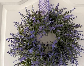 Mini Lavender Wreath, Farmhouse Cabinet Door Decor, Grapevine Wreath, Spring Floral Home