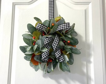 Fall Mini Wreath| Fall Lambs Ear and Eucalyptus| Mirror Wreath|Autumn Wreath| Kitchen Cabinet Wreaths | Kitchen Door Decor| Window Wreath