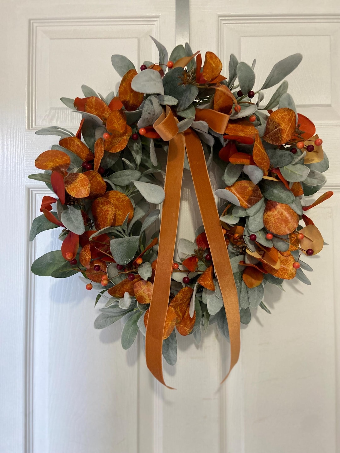 Eucalyptus & Lambs Ear Fall Wreath – Orange Berry Autumn Decor - Etsy