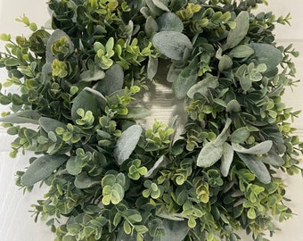 All Year Lambs Ear and Eucalyptus Wreath Farmhouse Wreath French Cottage Wreath Centerpiece Wreath Spring Wreath Office Door Decor Gift