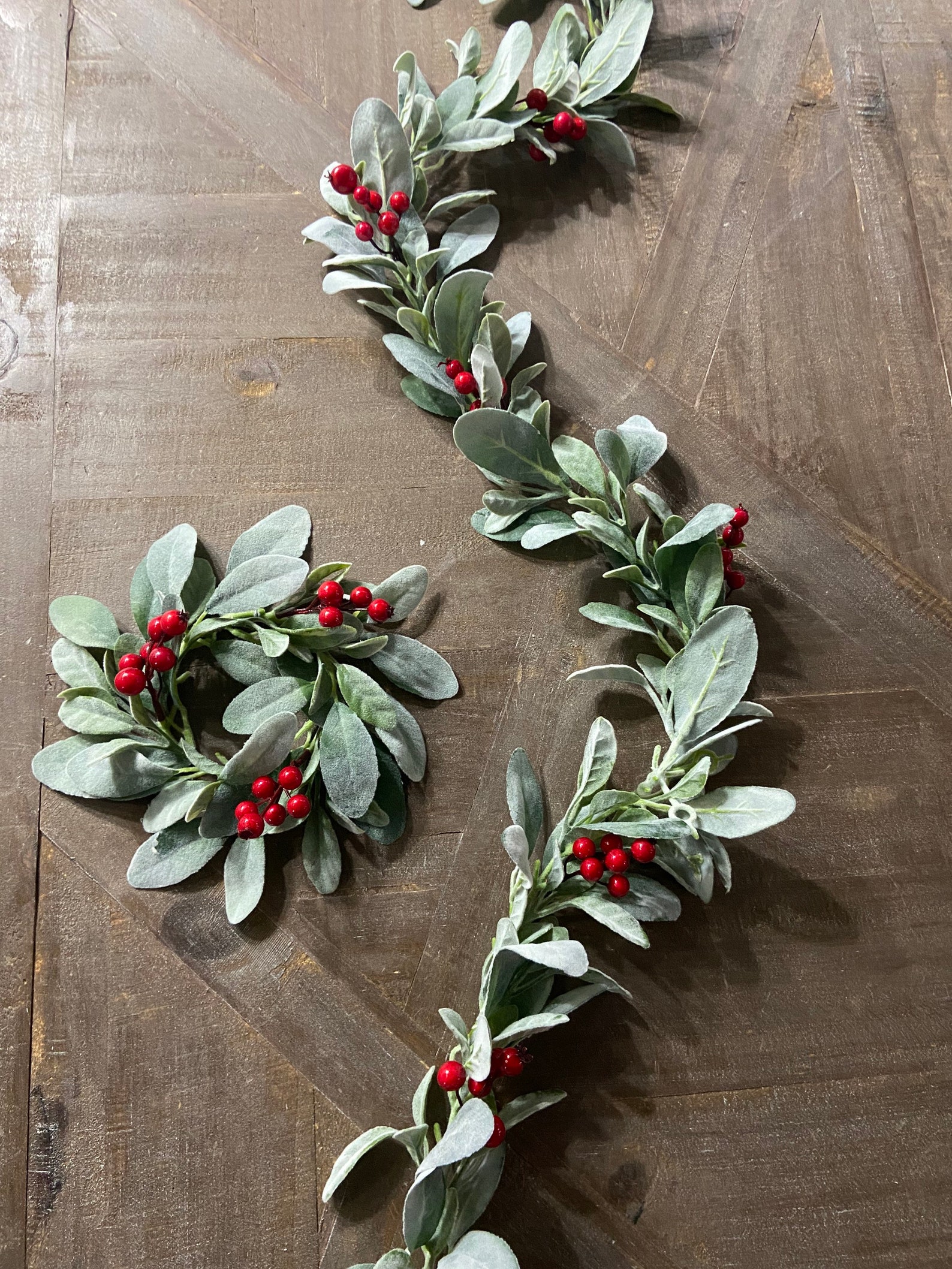 Lambs Ear Garlands With Berries Christmas Garland Mantle Garland