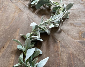 6 Ft Lambs Ear Garland, Farmhouse Greenery, Mantel Table Decor