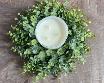 Mini Eucalyptus Candle Wreath, Farmhouse Greenery Table Decor, All-Year Accent