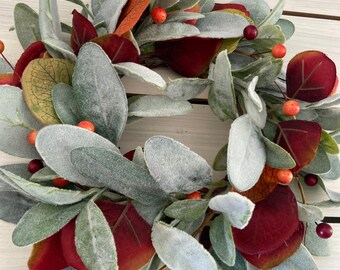 Fall Mini Kitchen Cabinet Lambs Ear Wreath/ Autumn Wreath/