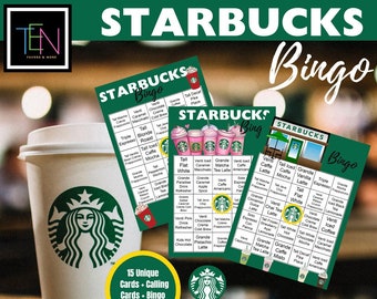 Starbucks Bingo!  Set 2 * Personalized Starbucks Coffee * INSTANT DOWNLOAD