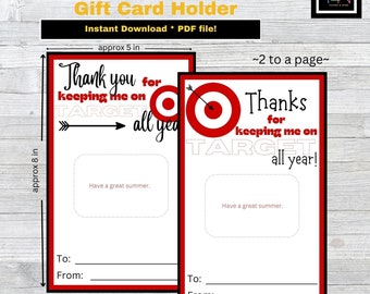 TEACHER APPRECIATION * Target Thank You cards * Instant Download * 2 designs!  2 to a page! * Gift Card Holder