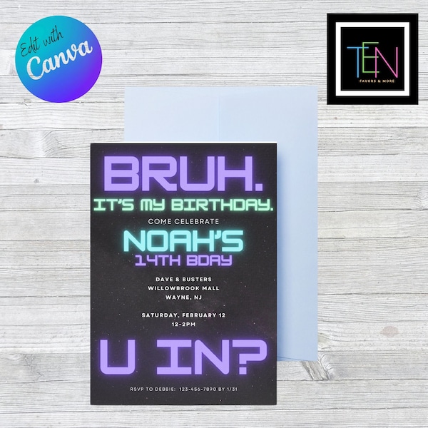 BRUH Birthday Party Invitation * DIY Editable & Printable in Canva *  5x7in