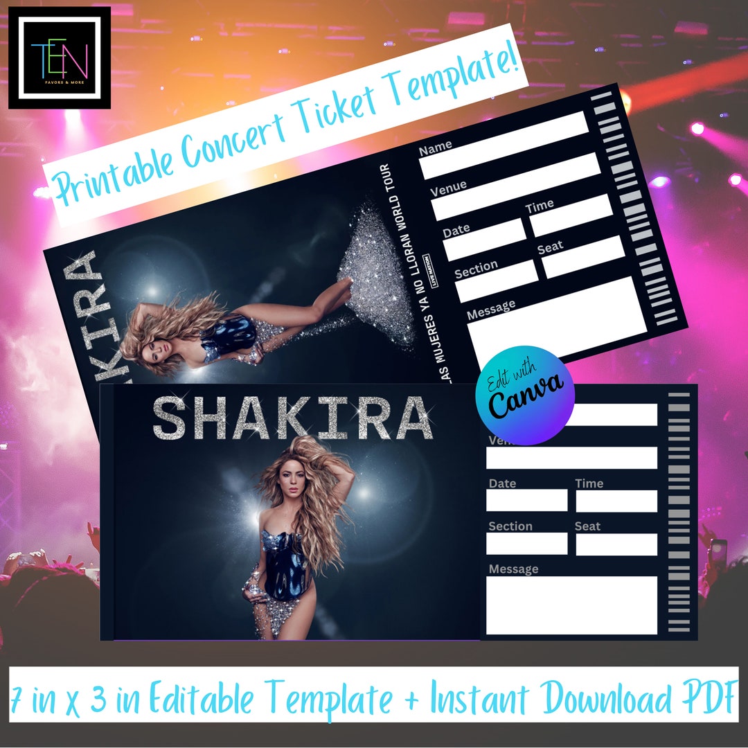 EDITABLE Shakira Ticket Template Fake for Gifting DIY Editable in Canva