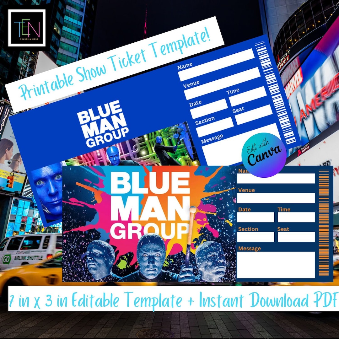EDITABLE Blue Man Group Ticket Template Fake for Gifting DIY Editable ...