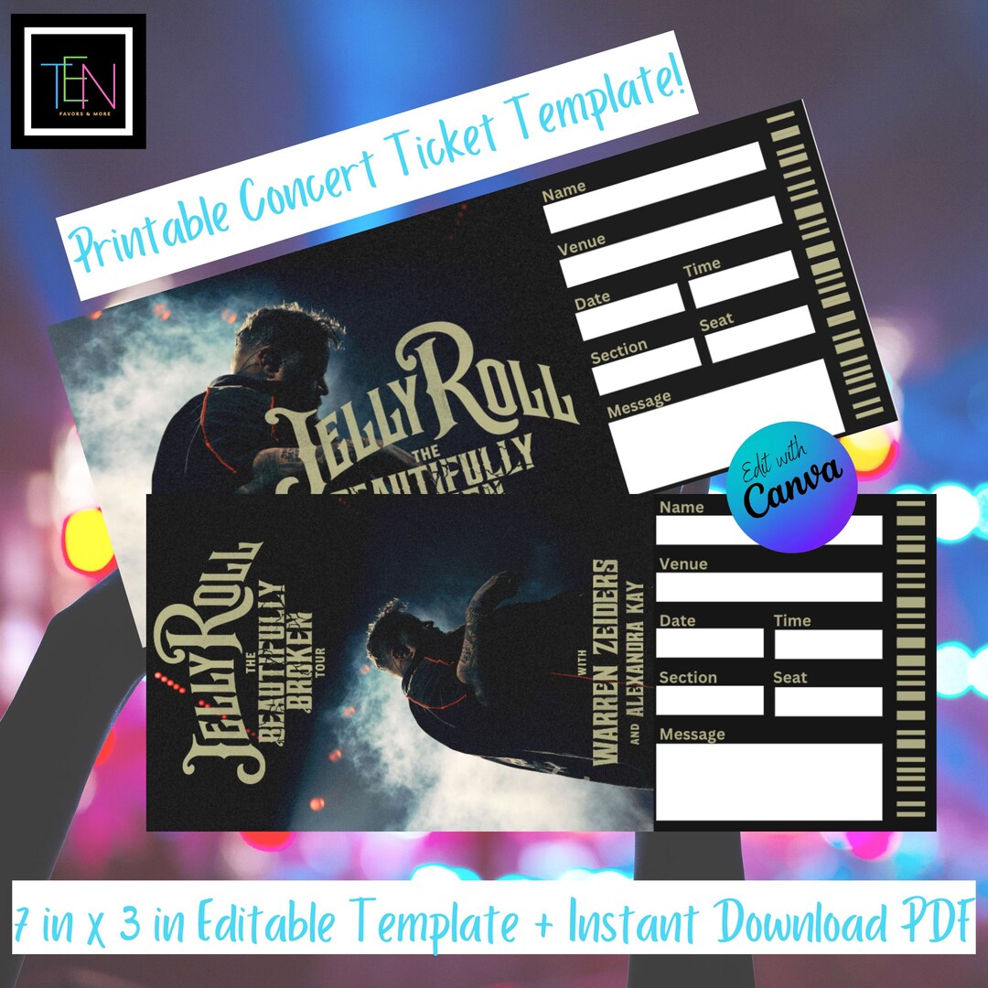 Fake Rockets Ticket Template EDITABLE Jelly Roll Ticket Template Fake for Gifting DIY Editable in ...