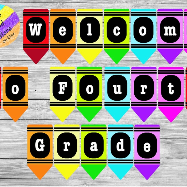 Welcome to Fourth Grade crayon banner * Teachers * Classroom * INSTANT DOWNLOAD