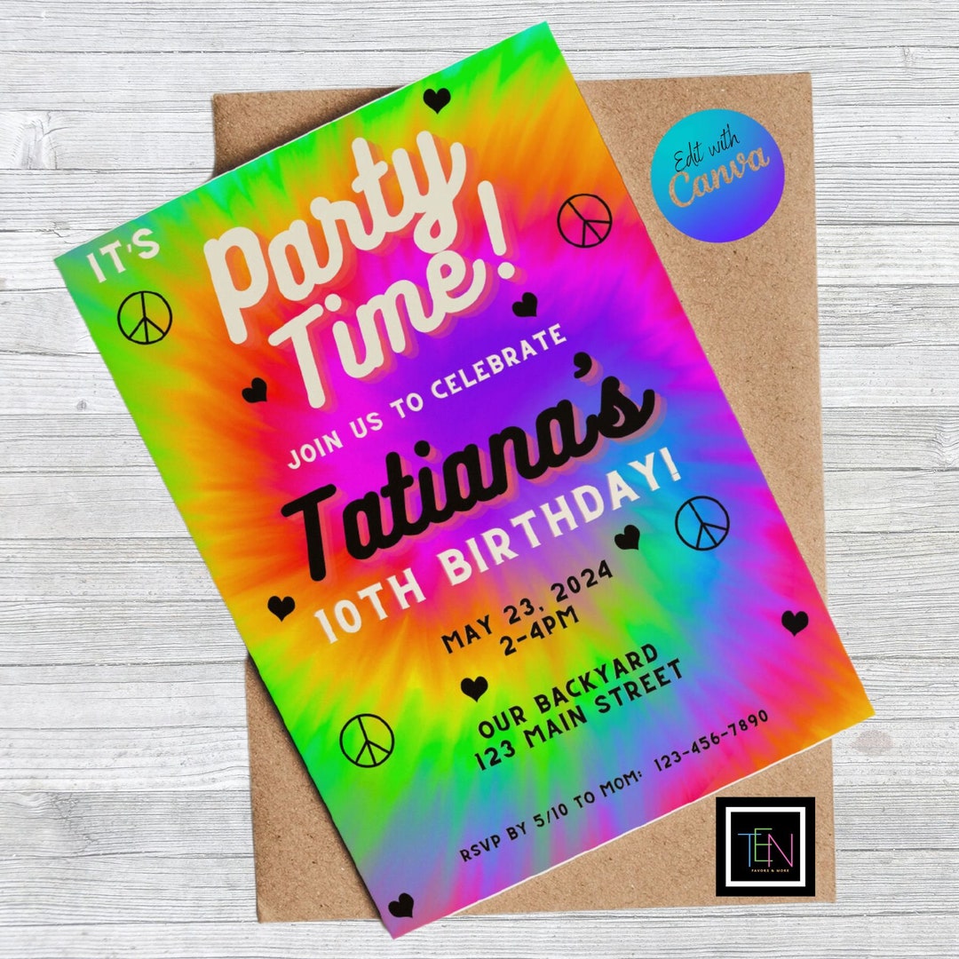EDITABLE Tie Dye Birthday Party Invitation DIY Editable in Canva ...