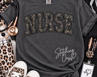 Black Glitter Nurse Faux Applique Comfort Color Tee, RN, LPN, Medical Shirt, grad gift, RN gift, nurse gift, student, tone on tone