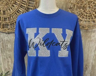 KY Kentucky in Sequins with Wildcats Embroidered Sweatshirt, College Gift, Girls Gift