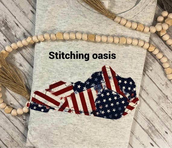 RWB Raggy American Flag KY Applique Tee, KY, usa, America, 4th of July Tee, Memorial Day Tee, Women's Gift, Girl Gift, Birthday Gift