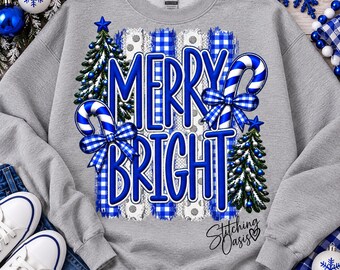 Kentucky Merry & Bright Sweatshirt, Christmas Shirt, Women's gift, Holiday Tee, Winter shirt, Gift, Blue Christmas, Gingham, Bows