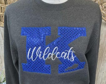 Kentucky Wildcats K in Sequins with Wildcats Embroidered Sweatshirt, College Gift, KY Fan Wear