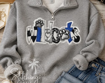 KY Wildcats Multi Fabric Applique 1/4 Zip Pullover, Grad Gift, Kentucky Football, Quarter Zip, Checkered, Paw Prints