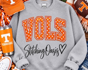 VOLS Polka Dot Faux Embroidery Design, TN Sweatshirt, Volunteers, Women's Gift, TN Gift, College Shirt, Tennessee