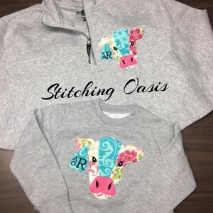 Mommy and Me Monogrammed Cow Sweatshirts Pullovers
