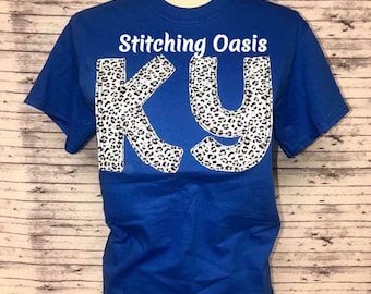 Leopard Applique KY Shirt, Women's Gift, Girl Gift, Birthday Gift, Mother's Day Gift, KY Shirt, Kentucky Shirt, Leopard Shirt, KY Leopard
