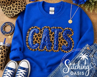 Leopard and Sequins Kentucky C- A- T- S Sweatshirt, KY Sweatshirt, College Gift, Womens Gift, Basketball