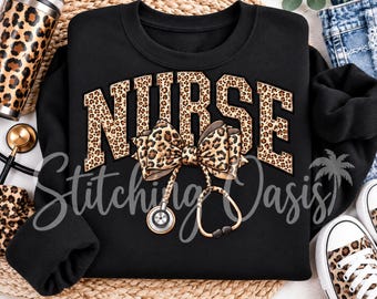 Nurse Bow Sweatshirt, Nurse Hat Sweatshirt, Faux Embroidery, RN, Medical Shirt, grad gift, RN gift, nurse gift