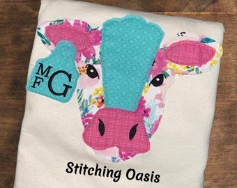 Raggy Cow with Ear Tag Monogrammed Applique Shirt