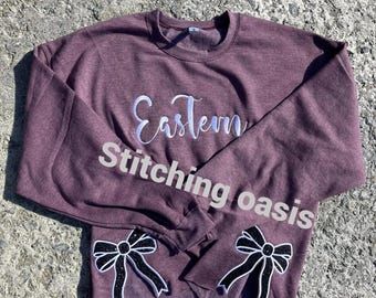 Eastern EKU Bow Side Slit Sweatshirt, EKU, Eastern, Girl Gift, Women's Gift, College Gift, Grad Gift, College Shirt, Christmas Gift