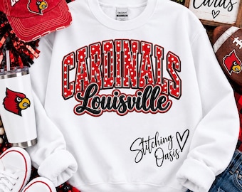 Louisville Cardinals Faux Embroidery Design Sweatshirt, Cards, Cardinal Country, Game Day, Spirit Sweatshirt, Women's Gift