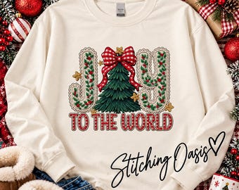 Joy to the World, Faux Yarn Sweatshirt, Christmas Shirt, Women's gift, Holiday Tee, Winter shirt, Gift, Best Seller