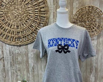 KY Arched Applique with Coquette Bow, KY, Kentucky, ky tee, wildcats, big blue, girl gift, women's gift, birthday gift, Christmas gift