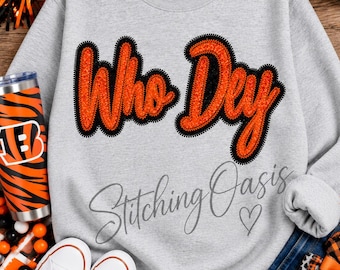 Cincinnati Bengals Who Dey Football Double Applique Embroidered Sweatshirt, Tailgating, Game Day, Women's Gift, Black & Orange, Burrow