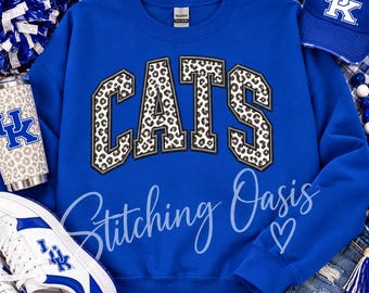 White Leopard and Blue Sequins Applique C-A-T-S Sweatshirt or Tee, Girl Gift, Grad Gift, Grad Gift, Basketball