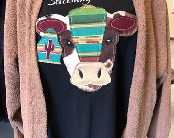Serape Southwest Cactus Ear Tag Tee Shirt, Girl gift, Womens gift, cow shirt, western gift, Western Shirt, Southwest Tee, Serape Cow