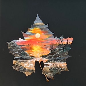 Real Sycamore leaf hand painted