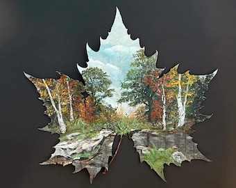 Giant Leaf! Rare size! Collecting Thoughts. Real Sycamore Leaf Painted