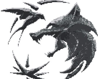 The Witcher Cross Stitch Pattern, Witcher Logo PDF Download, The Last Wish Instant Download, Geralt of Rivia Emblem PDF Pattern