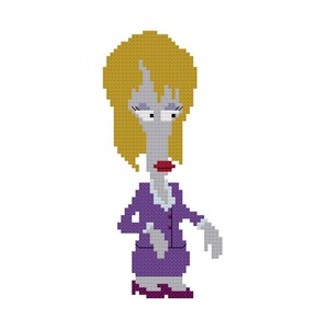 Roger the Alien as Genevieve Vavance PDF cross stitch pattern, American Dad character instant download file, alien fan art, drunk alien