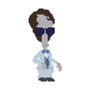 Schema punto croce in PDF per Roger l'alieno come Roger's Roast, download immediato di American Dad, fan art di Smith Family Roast, schema per Roger Smith
