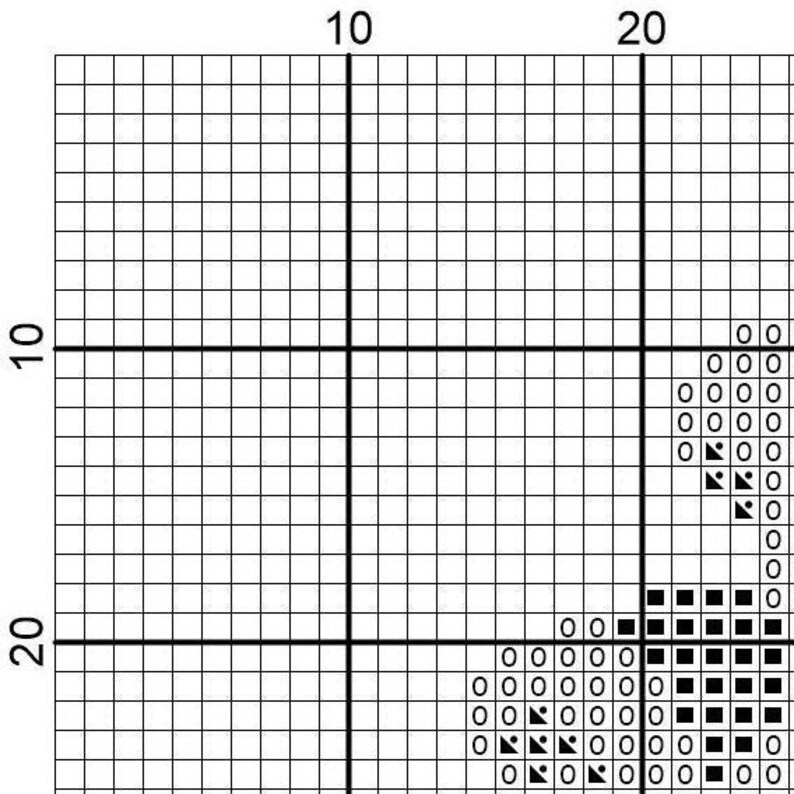 May include: Black and white cross stitch pattern chart featuring a stylised bird with a long tail and a heart shape in the centre of the bird's body.