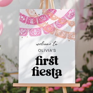 18 x 24 Fiesta-verjaardag-welkomstbord, Fiesta-welkomstbord voor meisjes, bienvenida a la fiesta, roze Fiesta-verjaardagsfeestje, digitale Fiesta