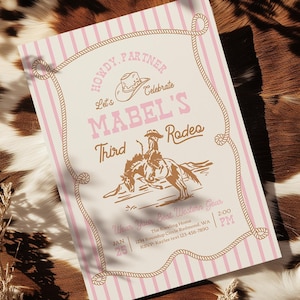 Pink Rodeo Birthday Invitation | Cowgirl Party Invite | Western Birthday | Editable Template | Rope Horse Invitations image 1
